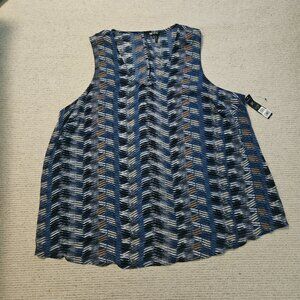 Nic+Zoe Easy Street Tank Top Sleeveless Blouse 2X NEW Blue White Flowy V-Neck